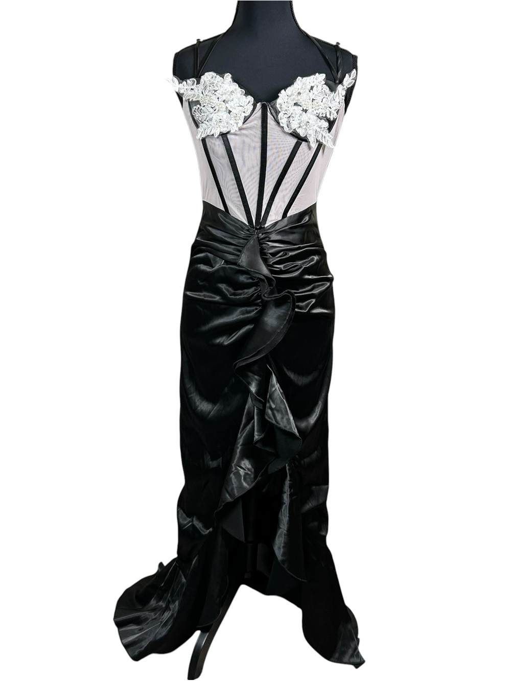 Mew Mews Rylea Black Satin Corset Maxi Dress Small NWT